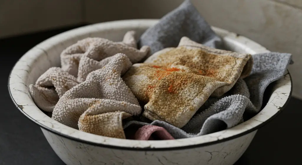 Dirty dishcloths, with the basin method they become as good as new