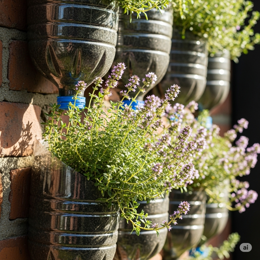Vertical Thyme Garden: How to Use Plastic Bottles Creatively